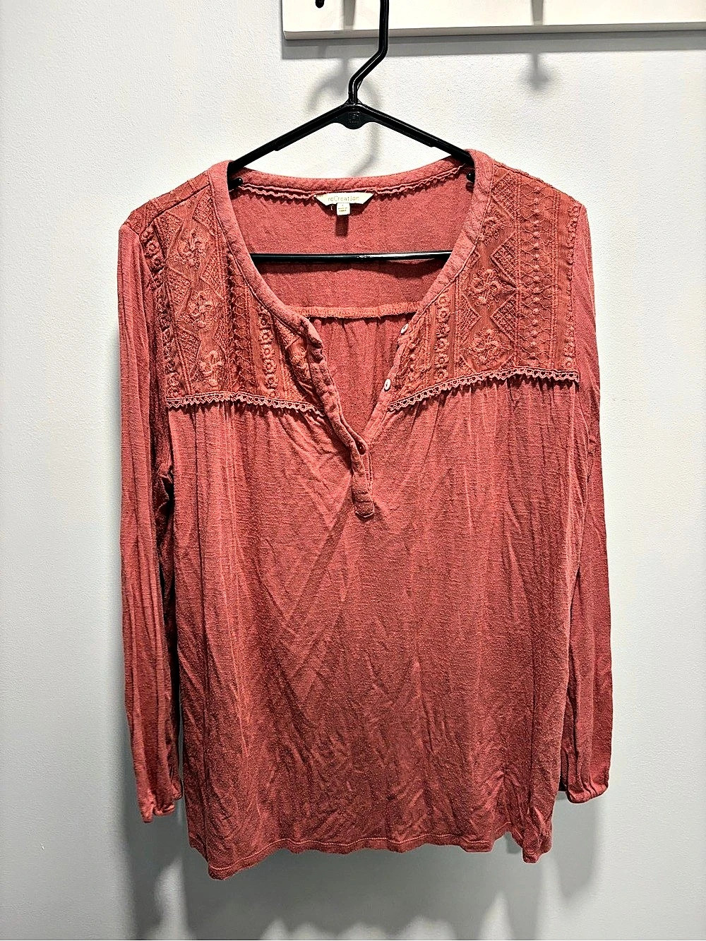 reCreation Geometric Embroidered Blouse in Salmon Size Large